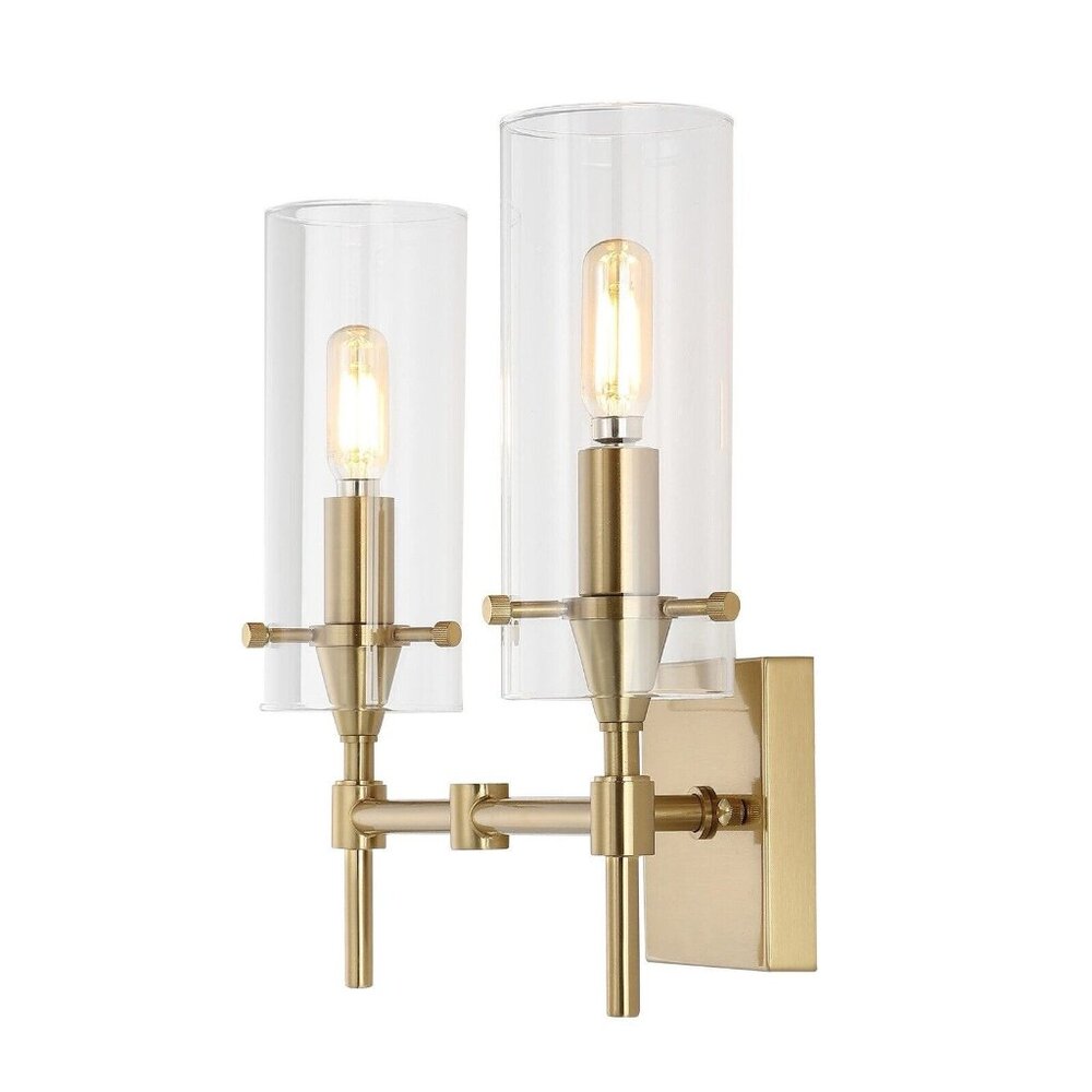 2-Light Modern Farmhouse Iron/Glass LED Vanity | 13.5” | Brass Gold
